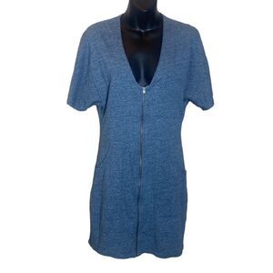 Synergy blue organic cotton front zip dress small sustainable capsule minimalist